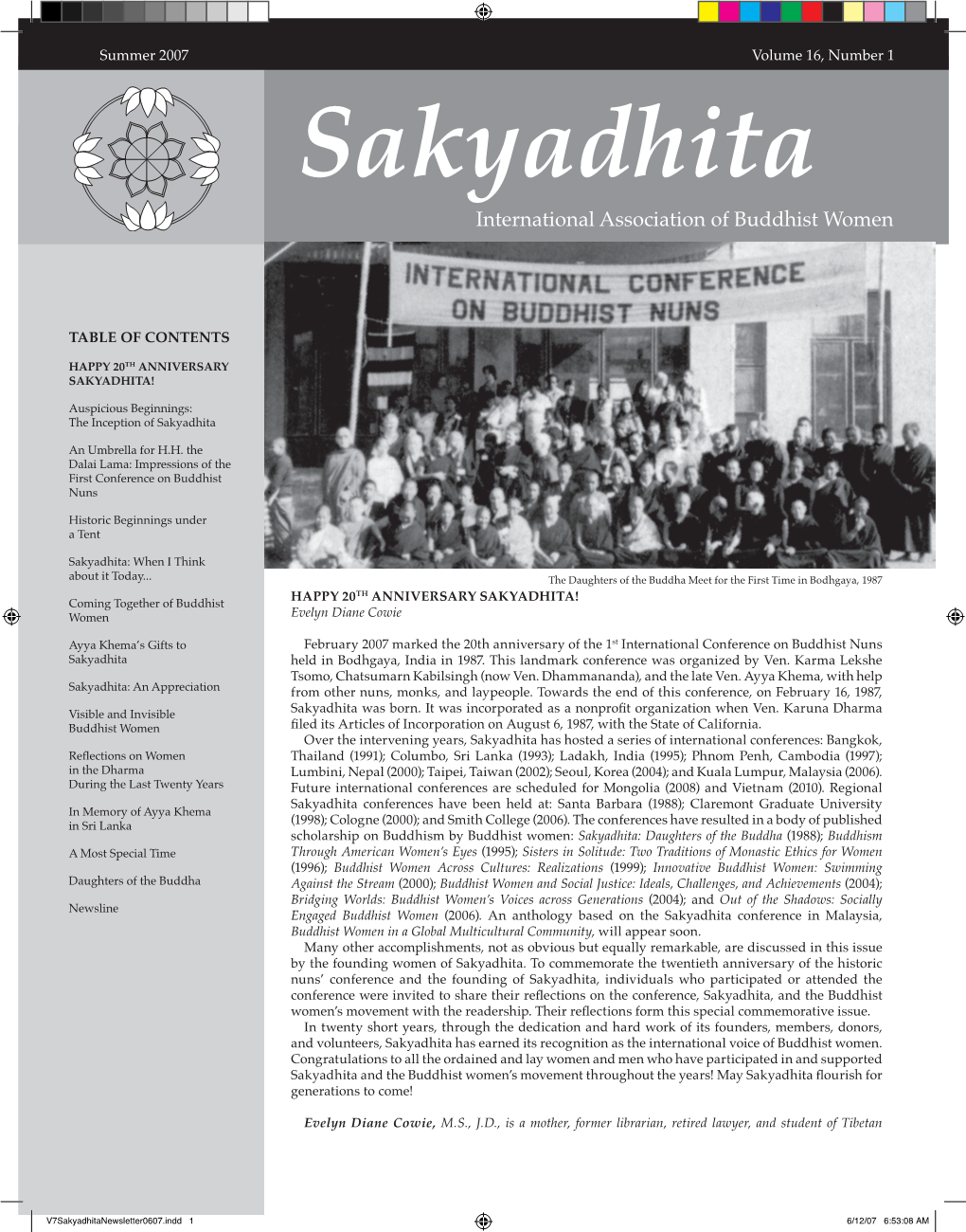 Special 20Th Anniversary Sakyadhita International Newsletter, 2007