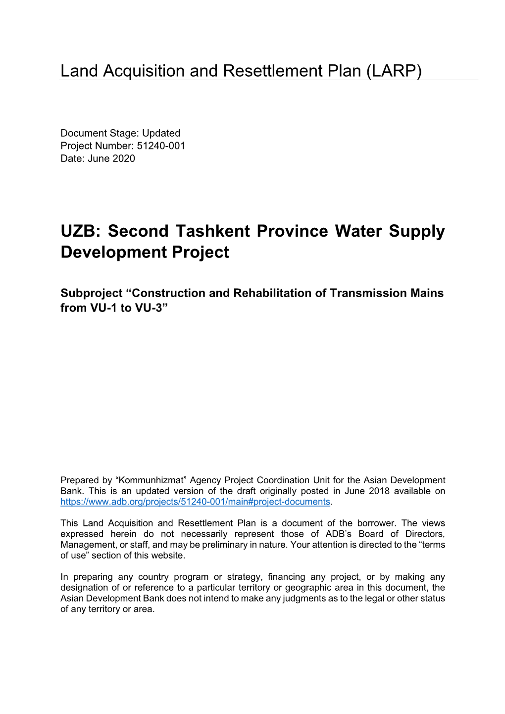 51240-001: Second Tashkent Province Water Supply
