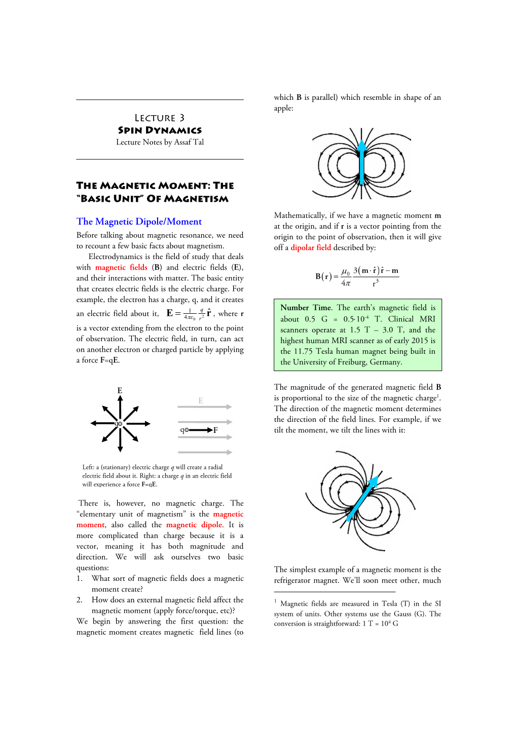Lecture 3 Spin Dynamics the Magnetic Moment: the “Basic Unit”