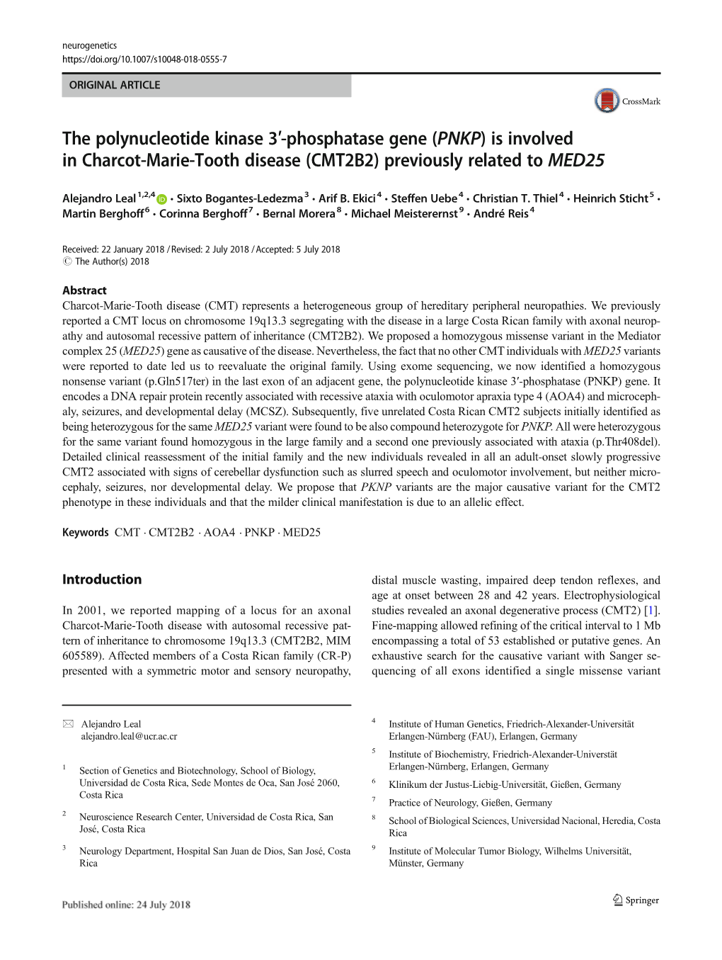 Phosphatase Gene (PNKP) Is Involved in Charcot-Marie-Tooth Disease