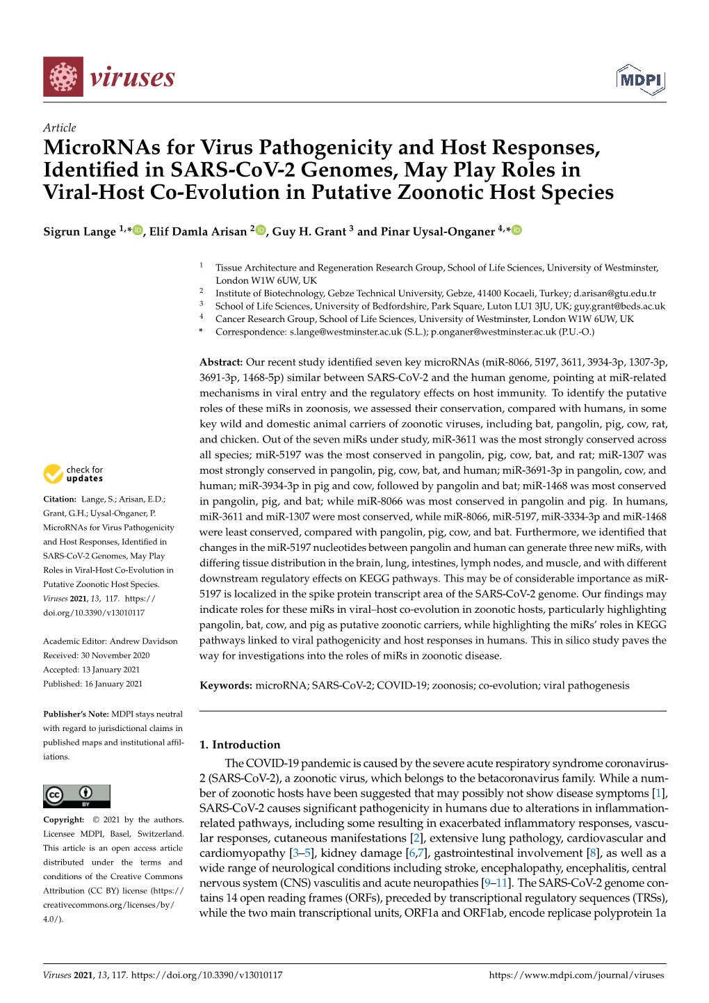 Micrornas for Virus Pathogenicity and Host Responses, Identified In