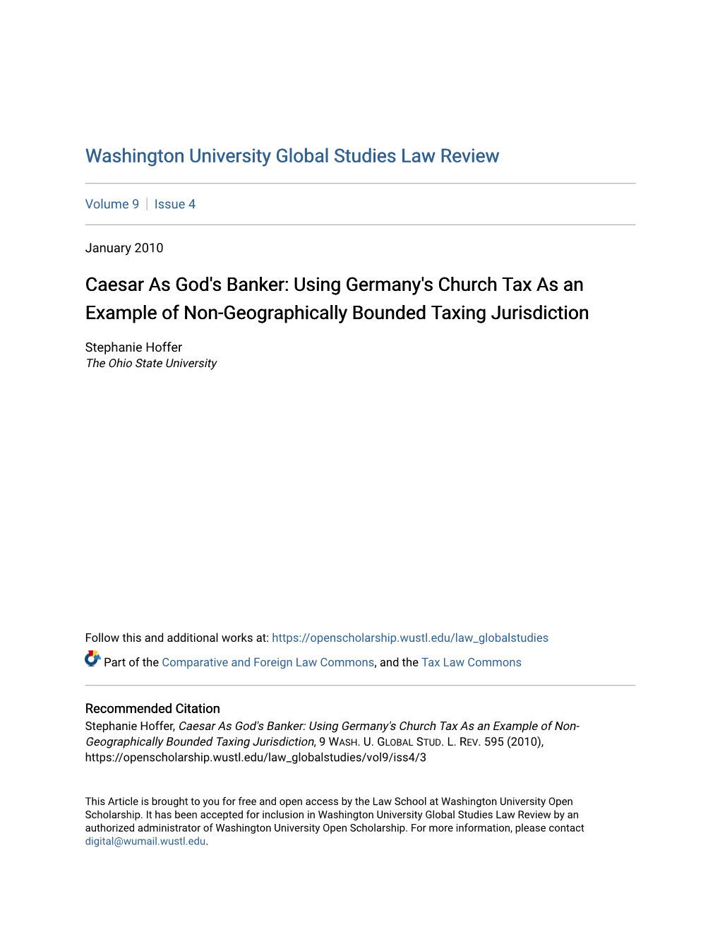 Using Germany's Church Tax As an Example of Non-Geographically Bounded Taxing Jurisdiction