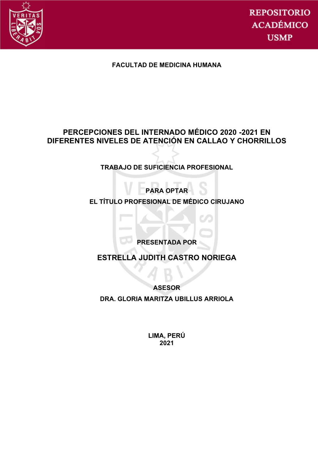 Percepciones Del Internado Médico 2020 -2021 En Diferentes Niveles De Atención En Callao Y Chorrillos