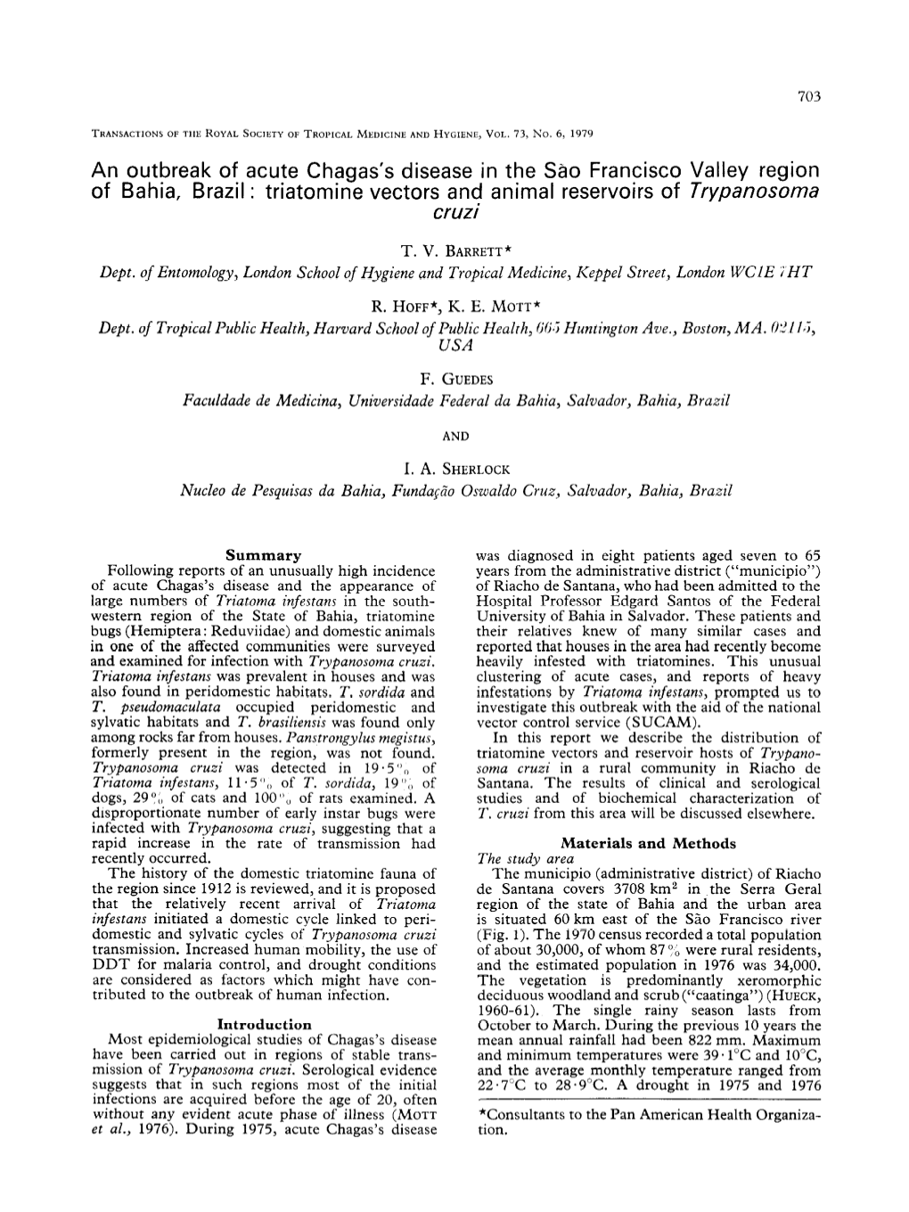 An Outbreak of Acute Chagas's Disease in the Sao Francisco Valley