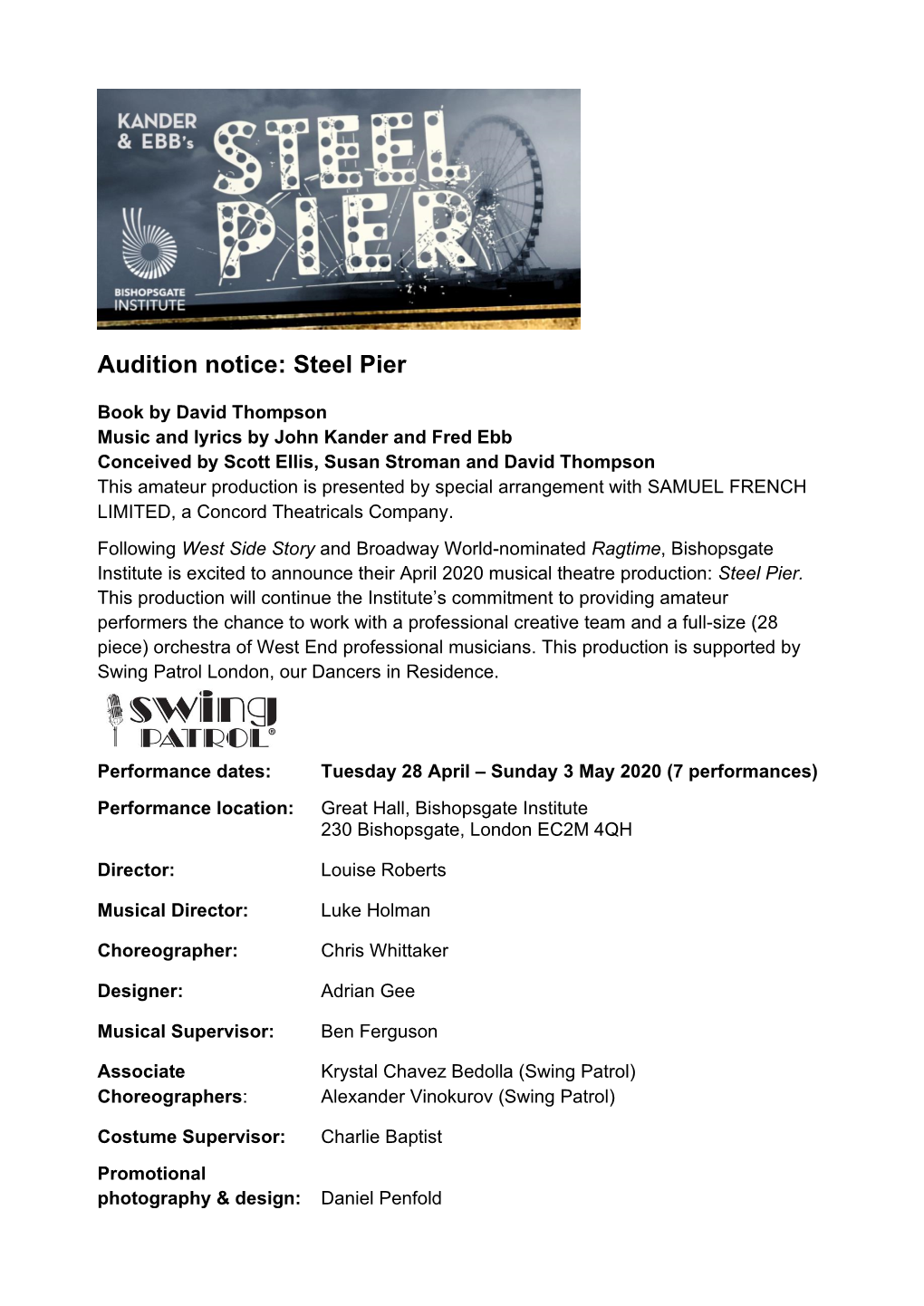 Audition Notice: Steel Pier