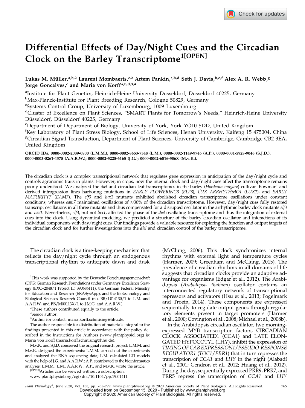 Differential Effects of Day/Night Cues and the Circadian Clock on The