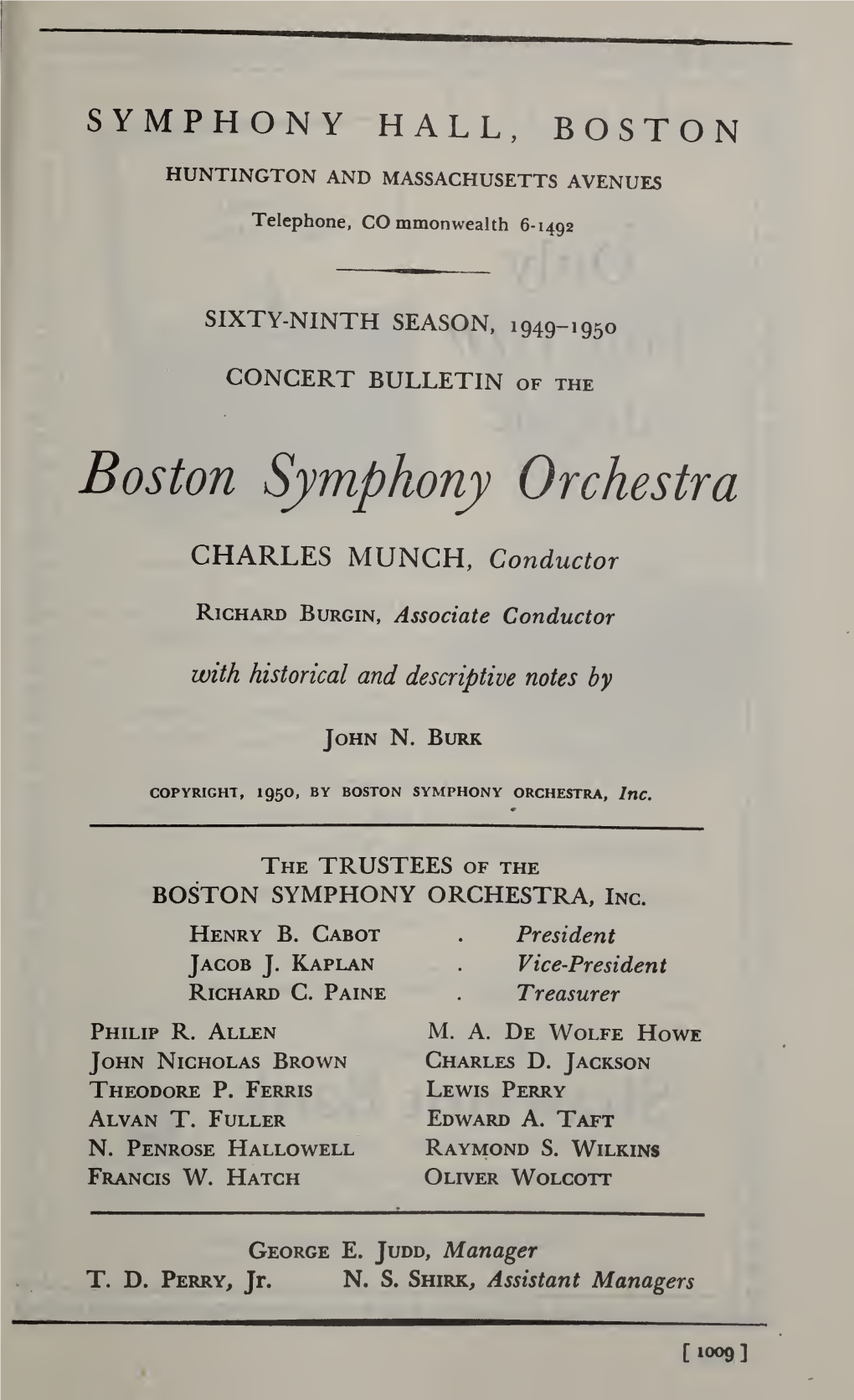 Boston Symphony Orchestra Concert Programs, Season 69, 1949-1950, Subscription