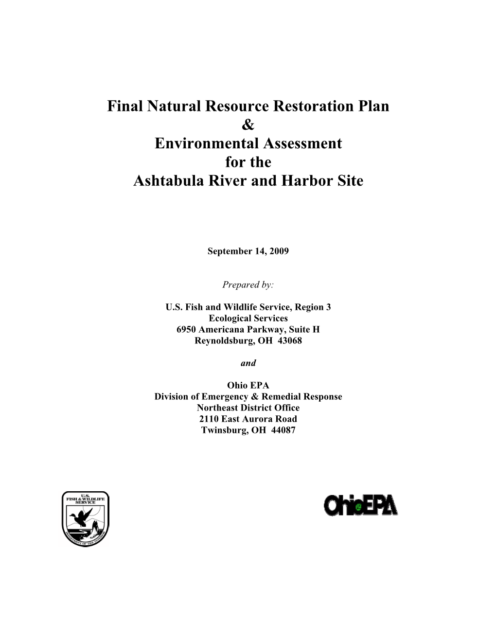 Final Natural Resource Restoration Plan & Environmental Assessment for the Ashtabula River and Harbor Site