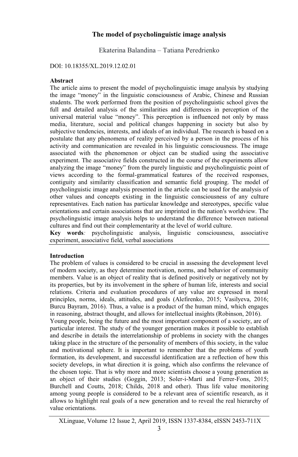 3 the Model of Psycholinguistic Image Analysis Ekaterina Balandina