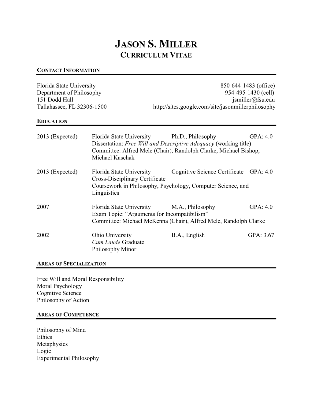 Jason S. Miller Curriculum Vitae