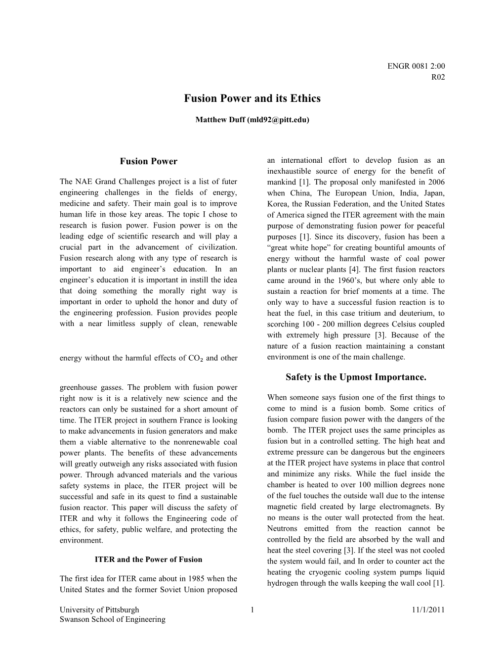 Fusion Power and Its Ethics