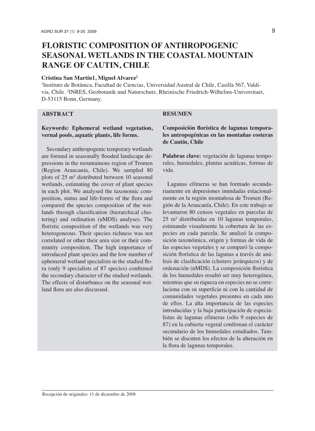 Floristic Composition of Anthropogenic Seasonal