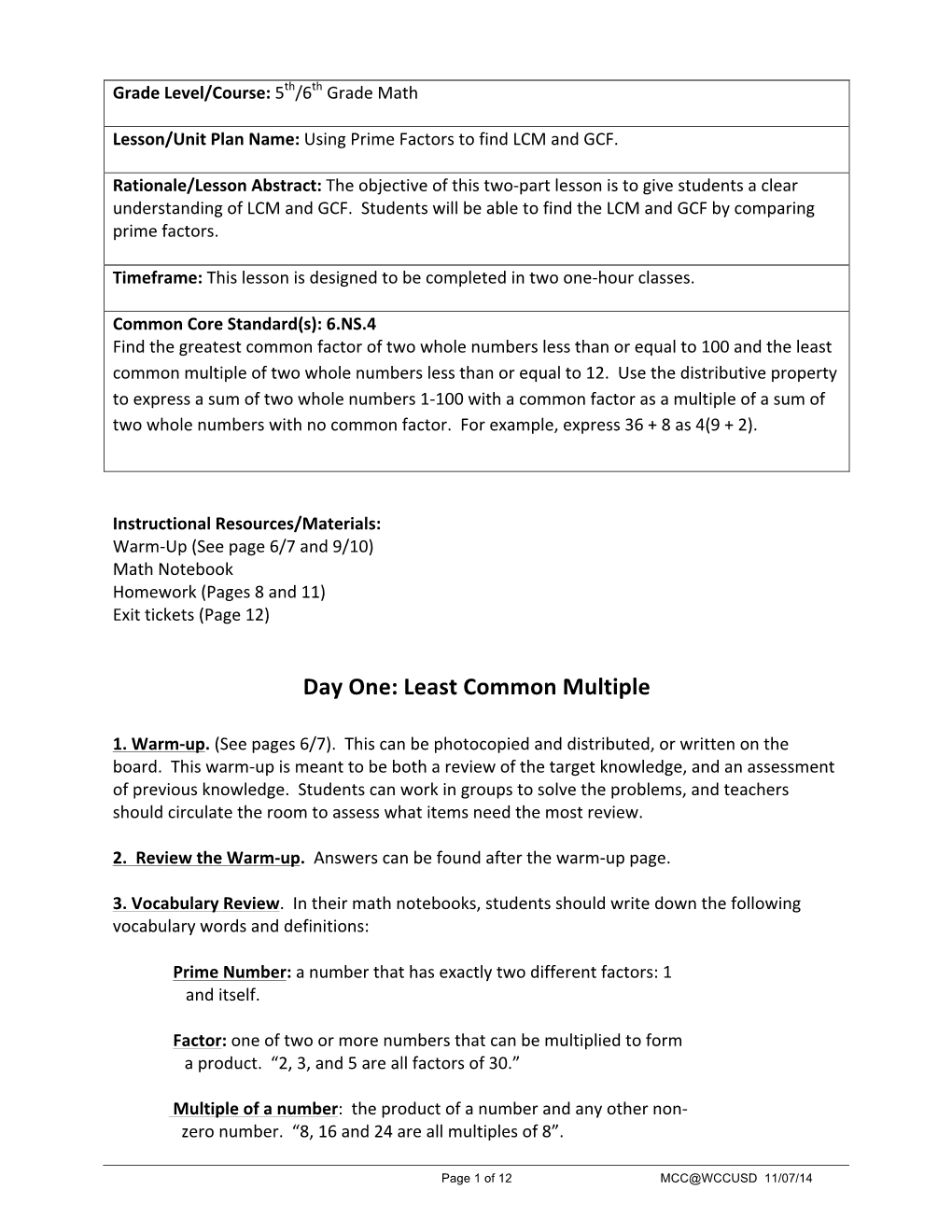 Day One: Least Common Multiple