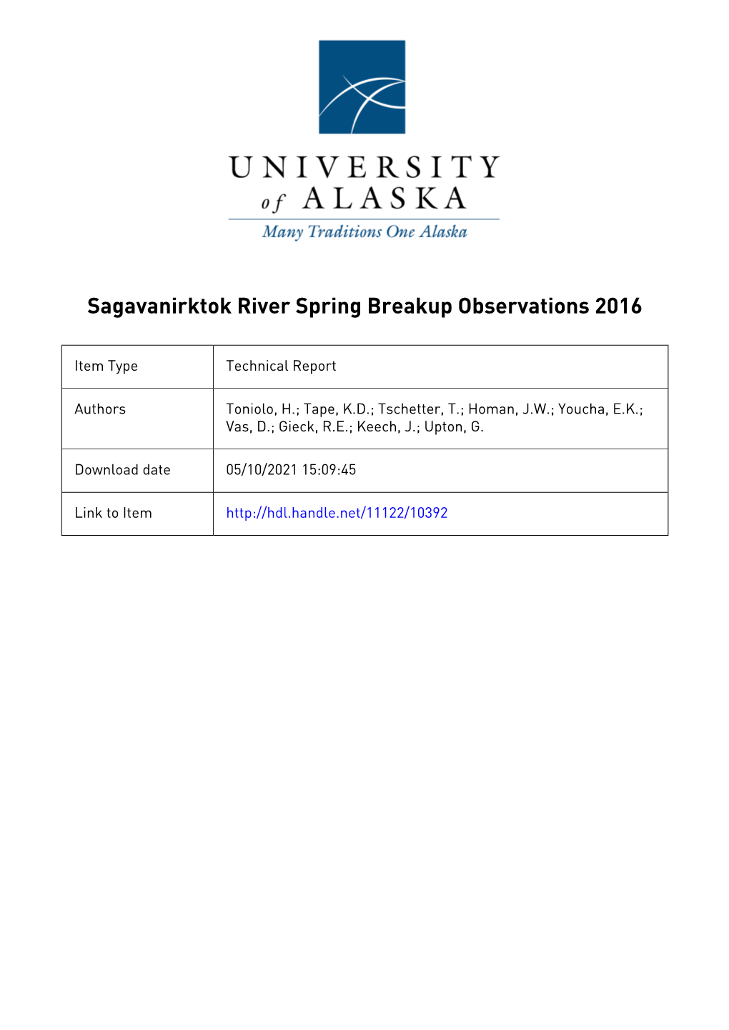 Sagavanirktok River Spring Breakup Observations 2016