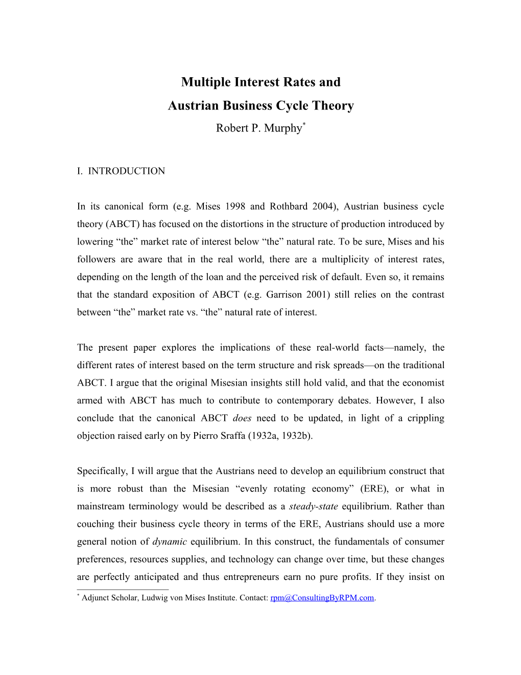 Multiple Interest Rates and Austrian Business Cycle Theory Robert P