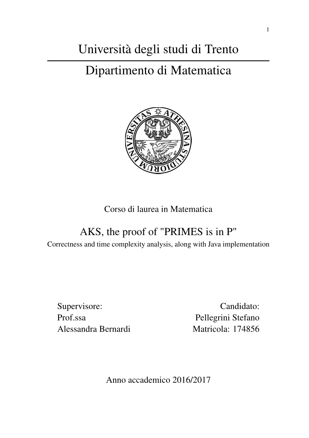 Università Degli Studi Di Trento Dipartimento Di Matematica