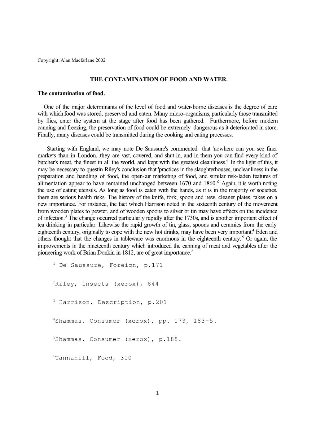 The Contamination of Food and Water