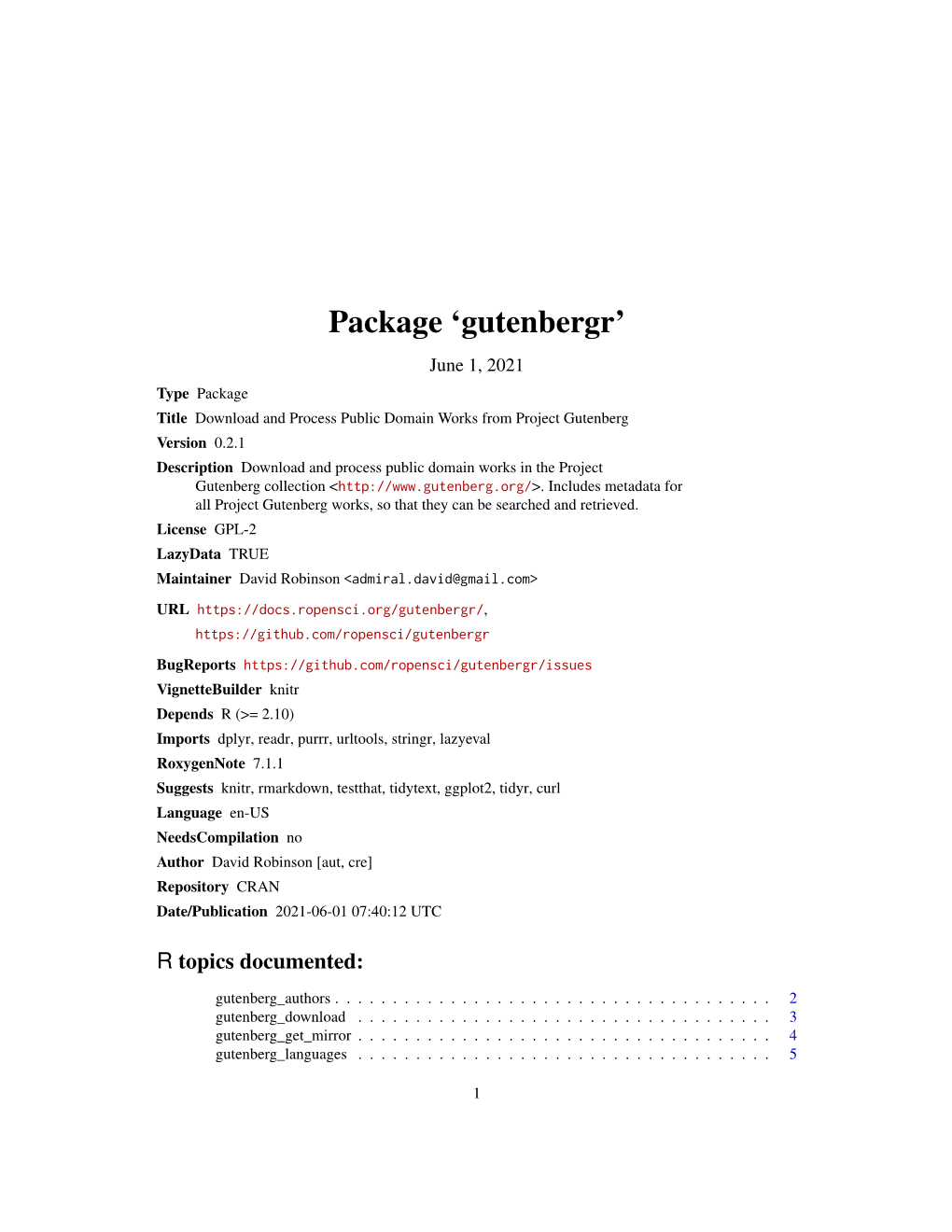 Gutenbergr: Download and Process Public Domain Works from Project Gutenberg