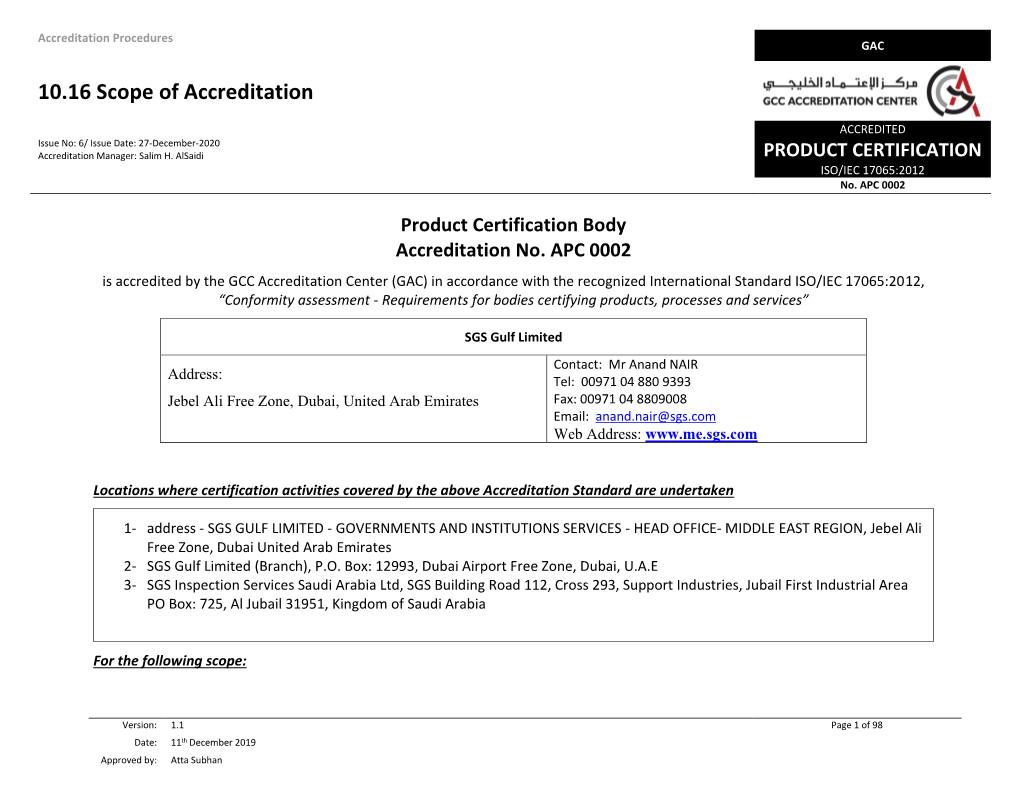 PRODUCT CERTIFICATION ISO/IEC 17065:2012 No