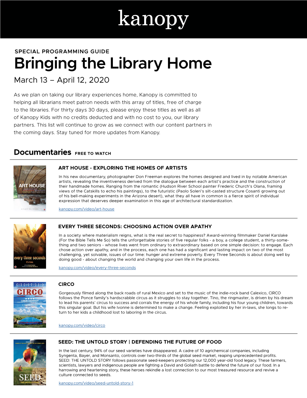 Bringing the Library Home March 13 – April 12, 2020