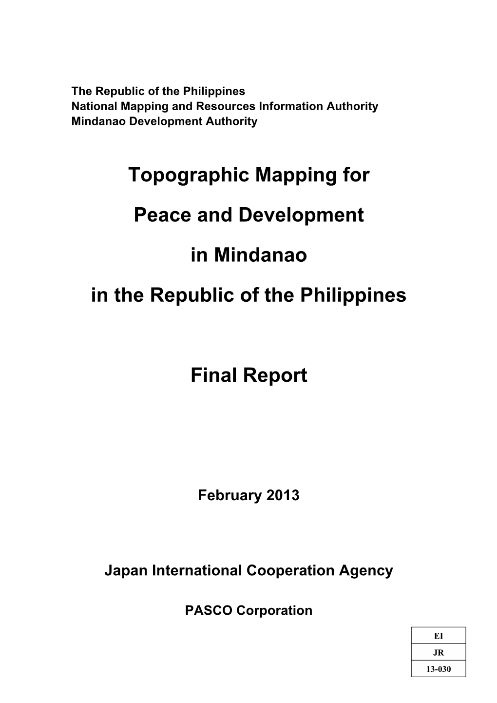 Topographic Mapping for Peace and Development in Mindanao in the Republic of the Philippines