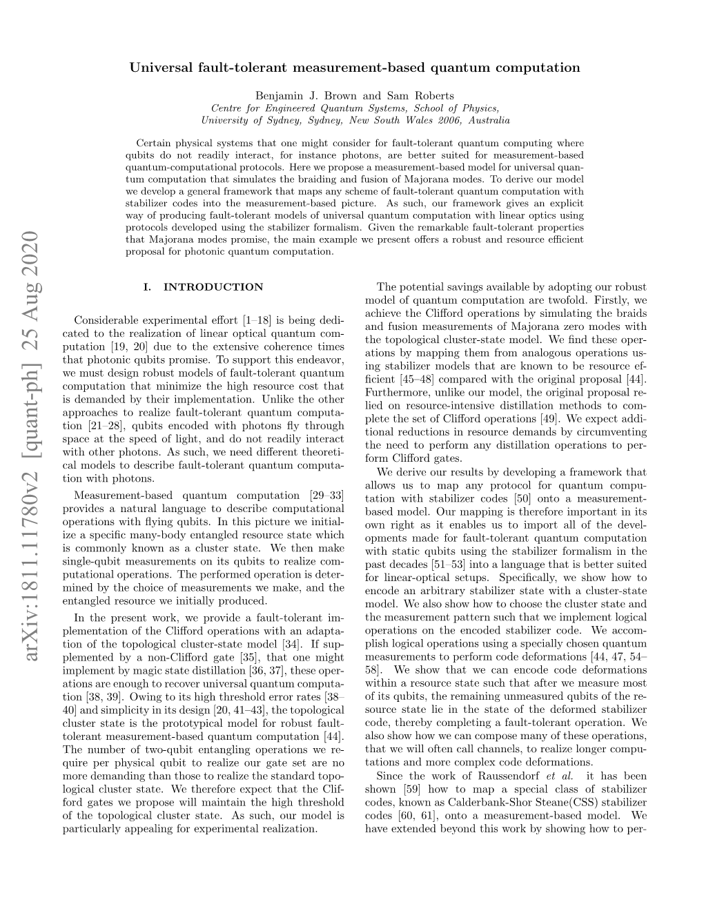 Universal Fault-Tolerant Measurement-Based Quantum Computation