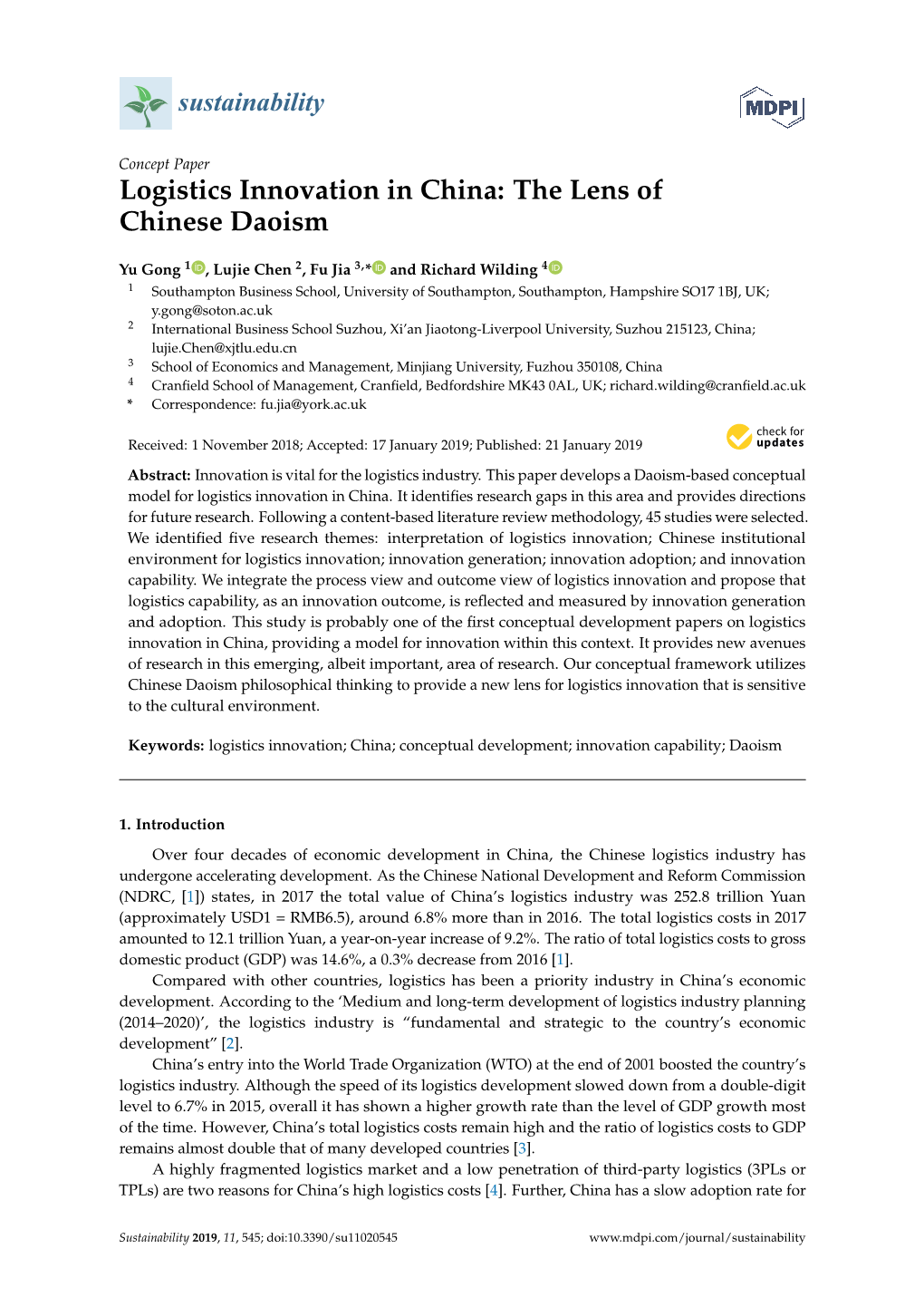Logistics Innovation in China: the Lens of Chinese Daoism