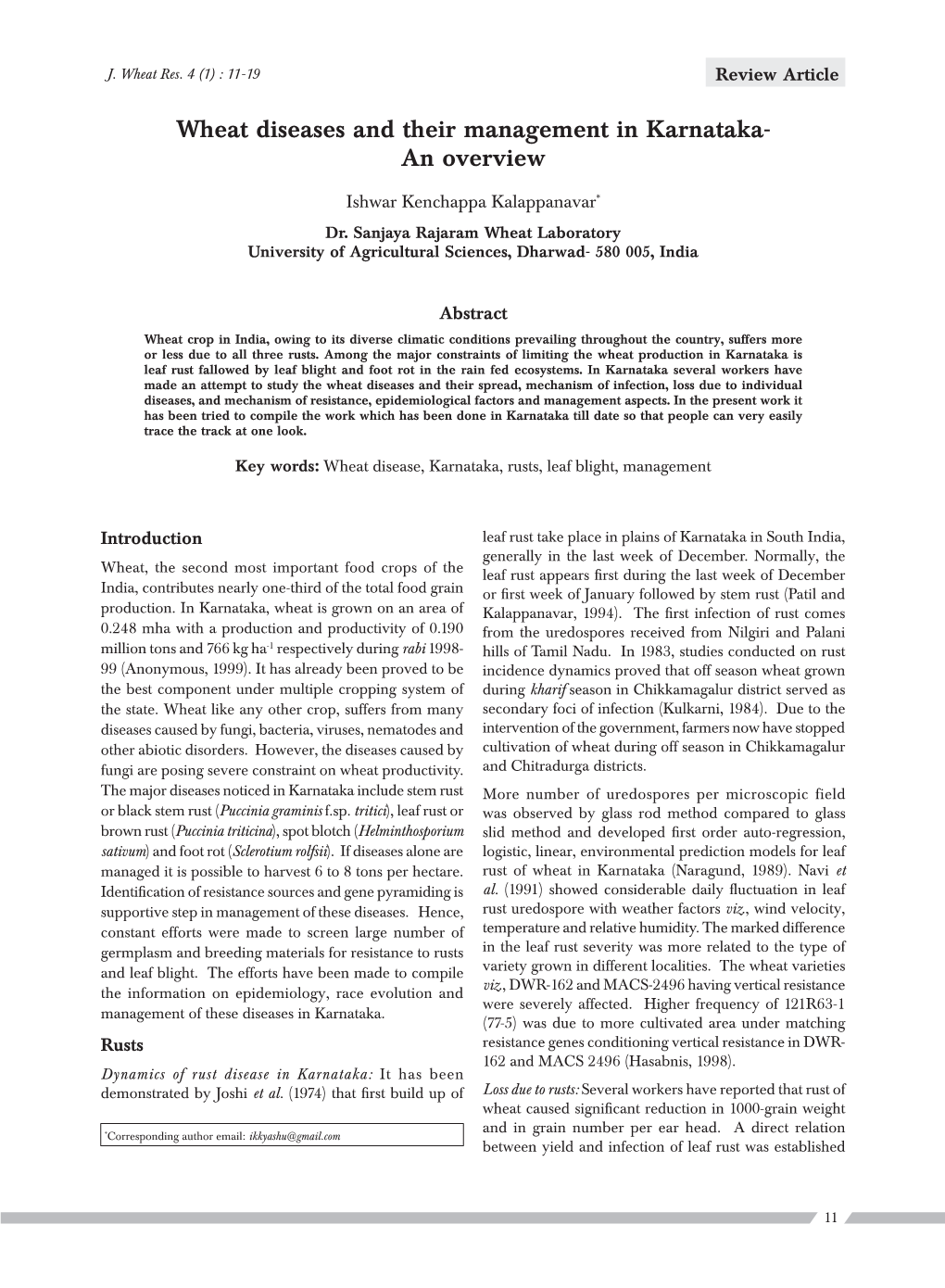 Wheat Diseases and Their Management in Karnataka- an Overview