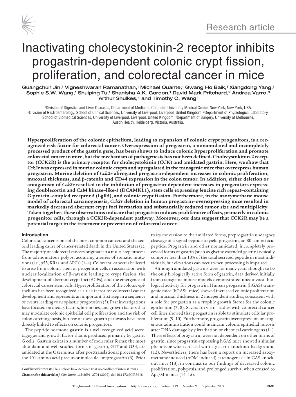 Inactivating Cholecystokinin-2 Receptor Inhibits Progastrin-Dependent