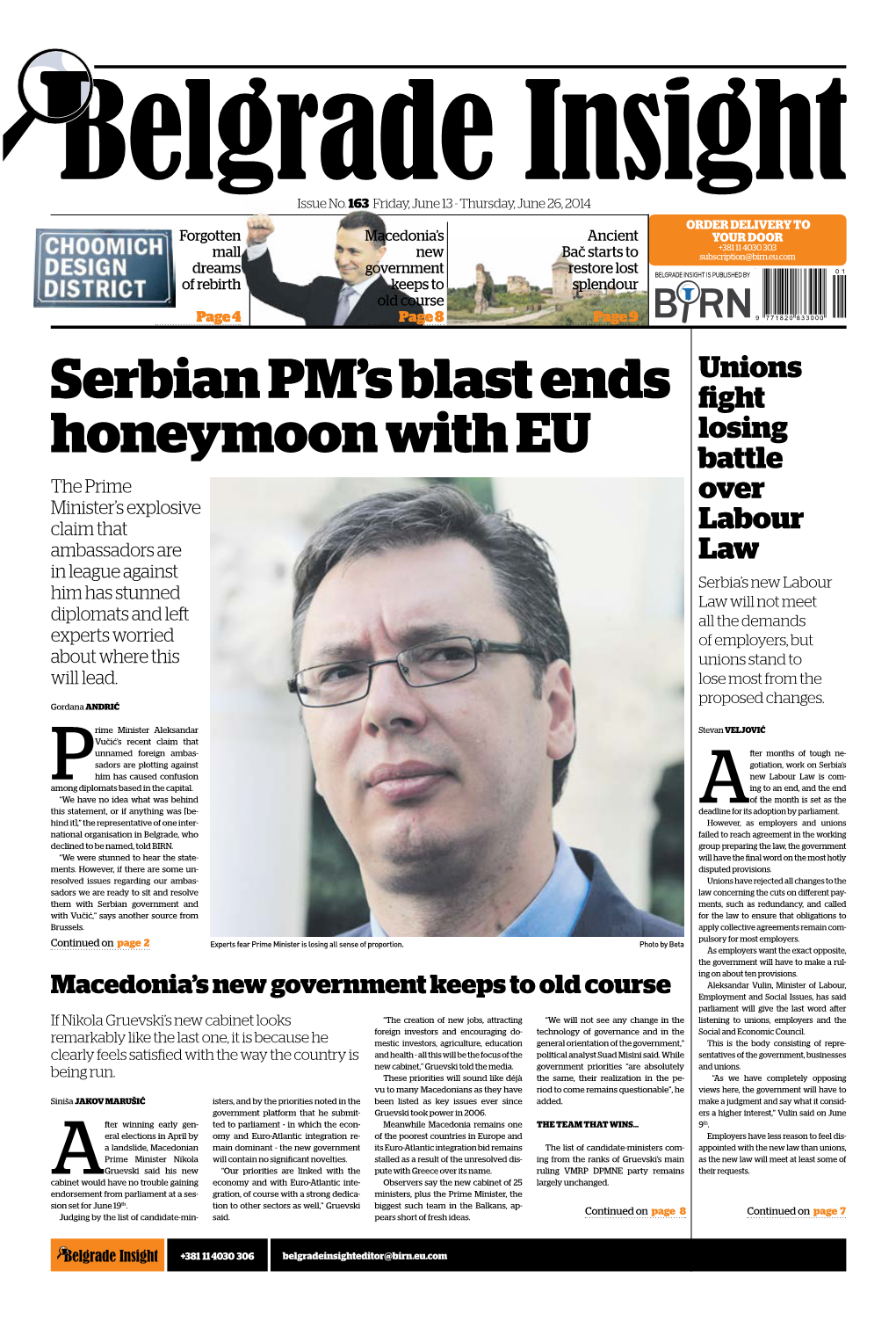Serbian PM's Blast Ends Honeymoon with EU