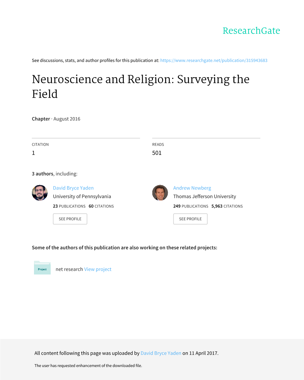 Neuroscience and Religion: Surveying the Field