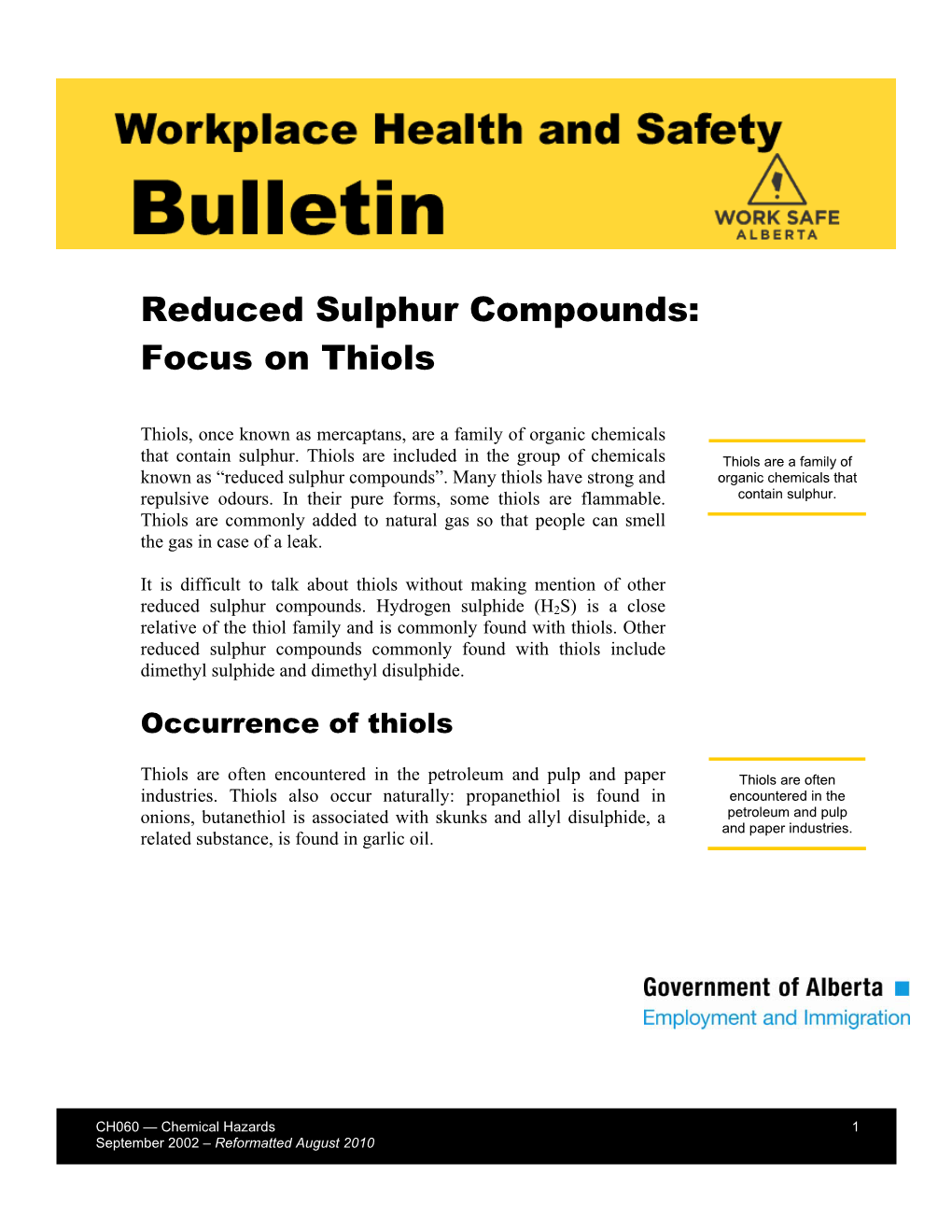 Reduced Sulphur Compounds: Focus on Thiols (CH060)