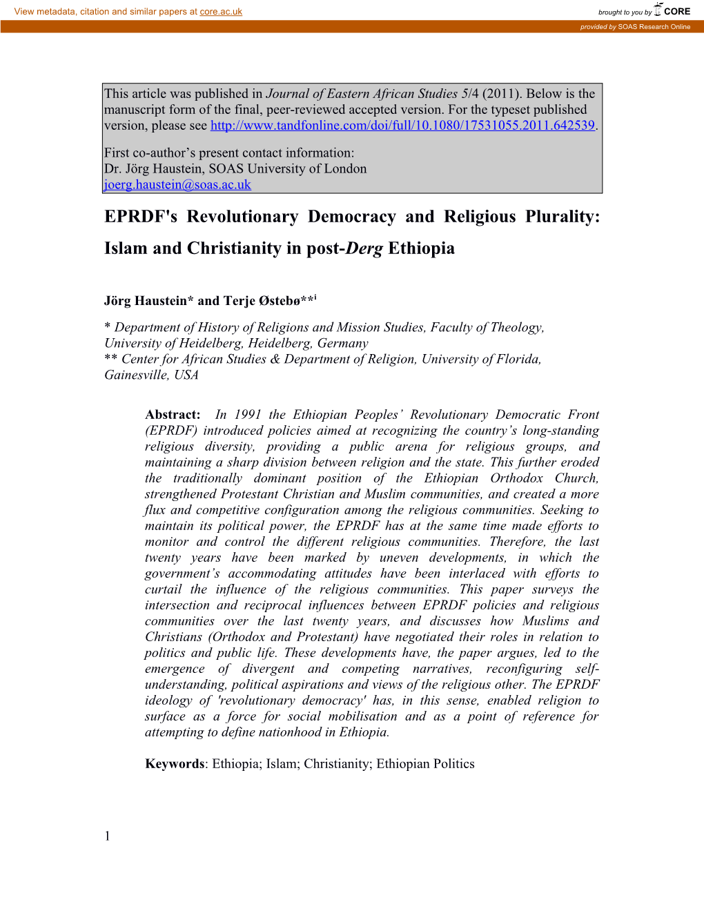 Islam and Christianity in Post-Derg Ethiopia