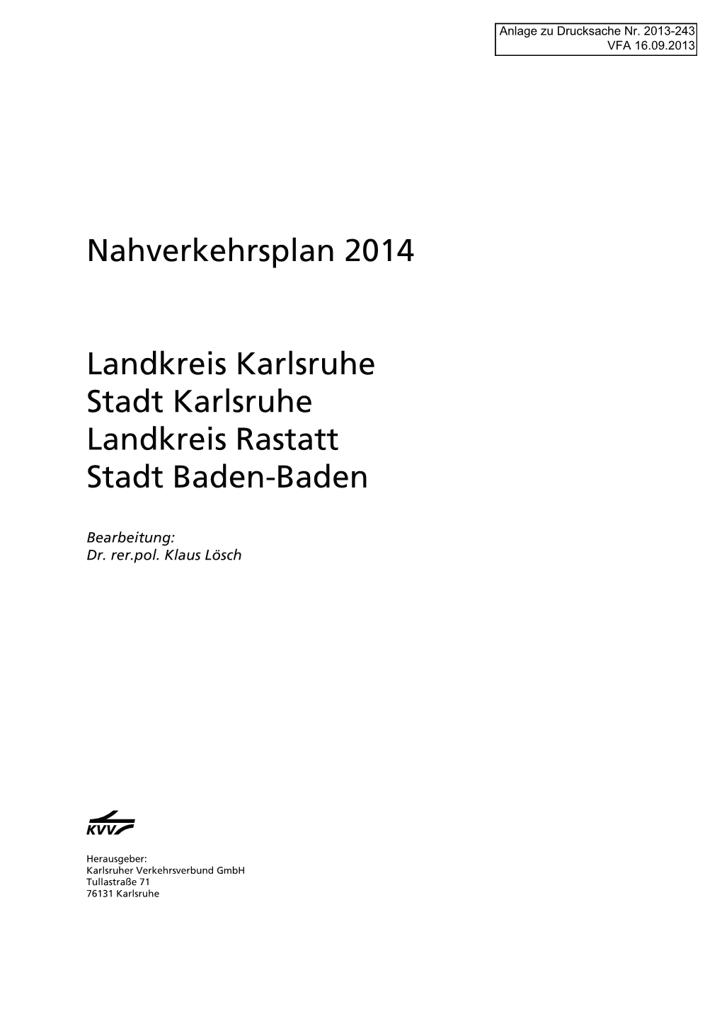 Nahverkehrsplan 2014 Landkreis Karlsruhe Stadt