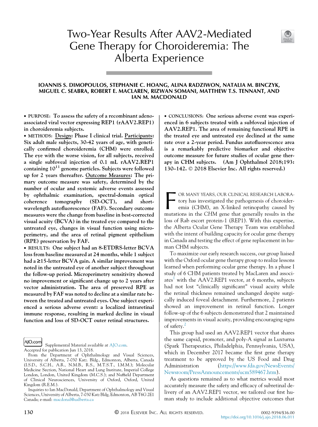 Two-Year Results After AAV2-Mediated Gene Therapy for Choroideremia: the Alberta Experience