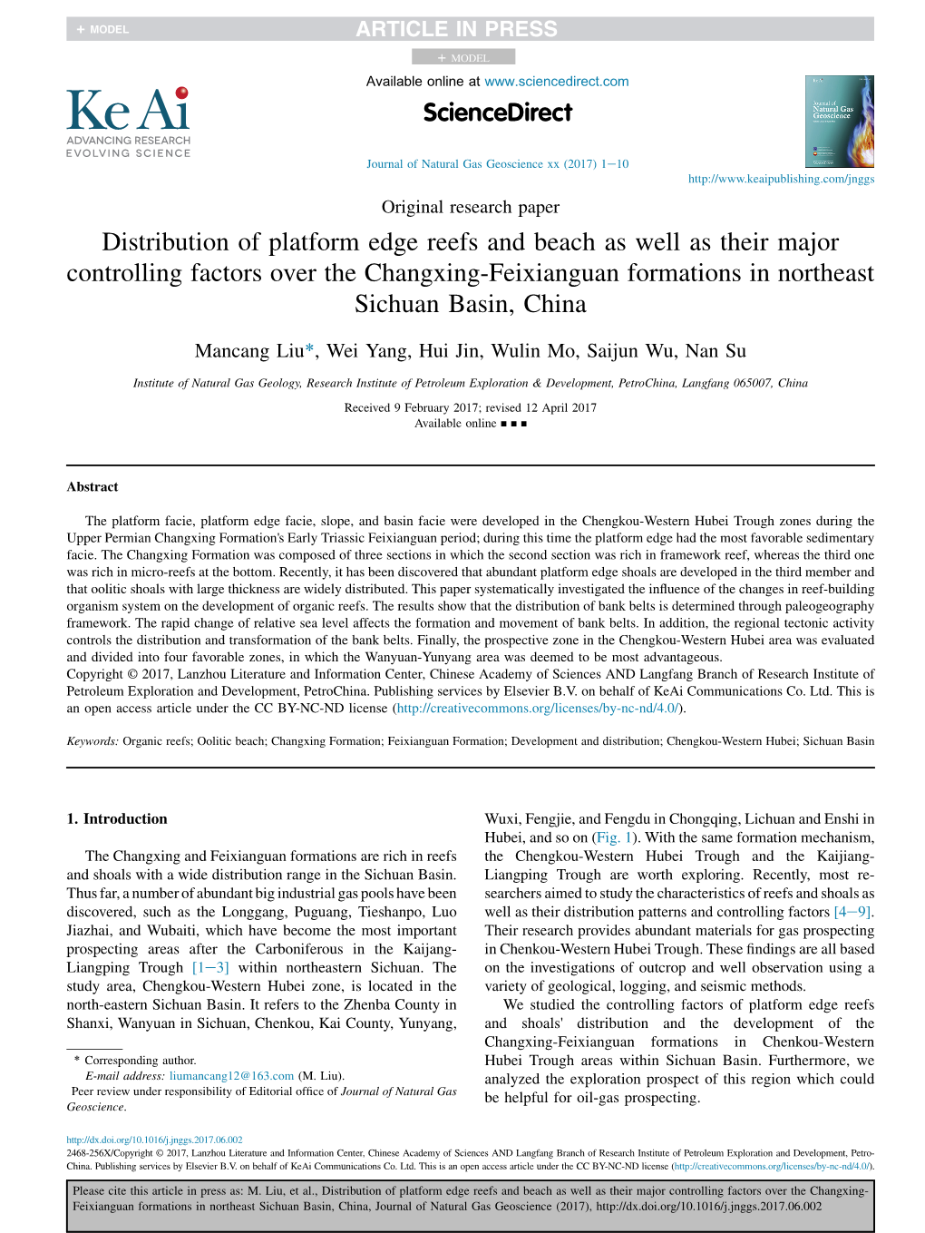 Distribution of Platform Edge Reefs and Beach As Well As Their Major Controlling Factors Over the Changxing-Feixianguan Formations in Northeast Sichuan Basin, China