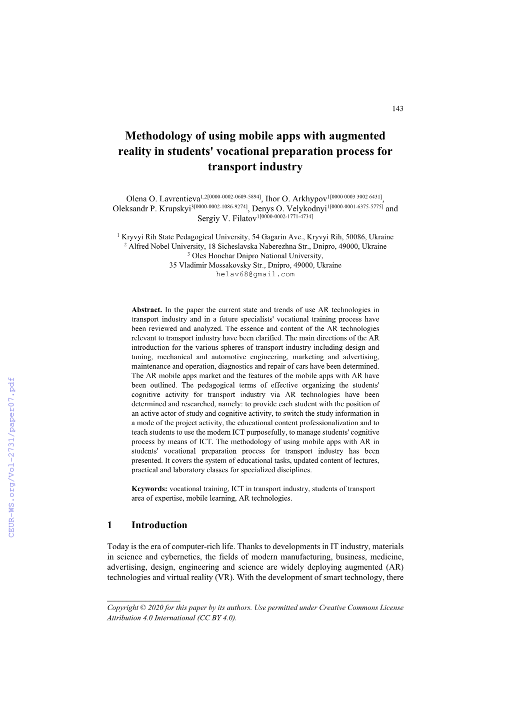 Methodology of Using Mobile Apps with Augmented Reality in Students' Vocational Preparation Process for Transport Industry