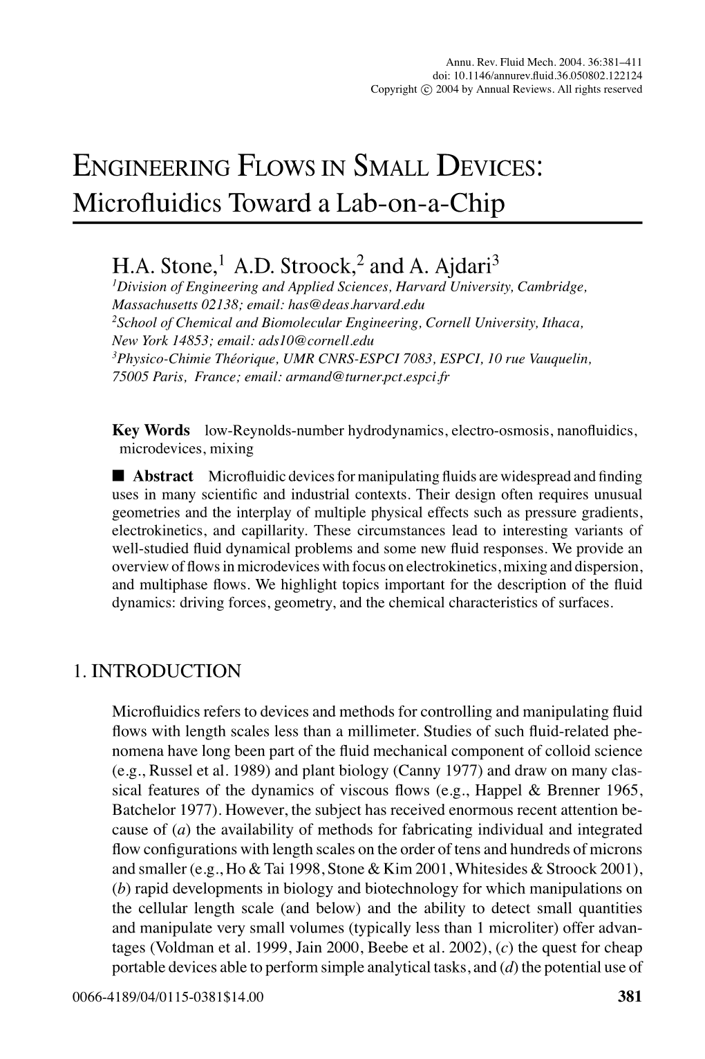 Microfluidics Toward a Lab-On-A-Chip