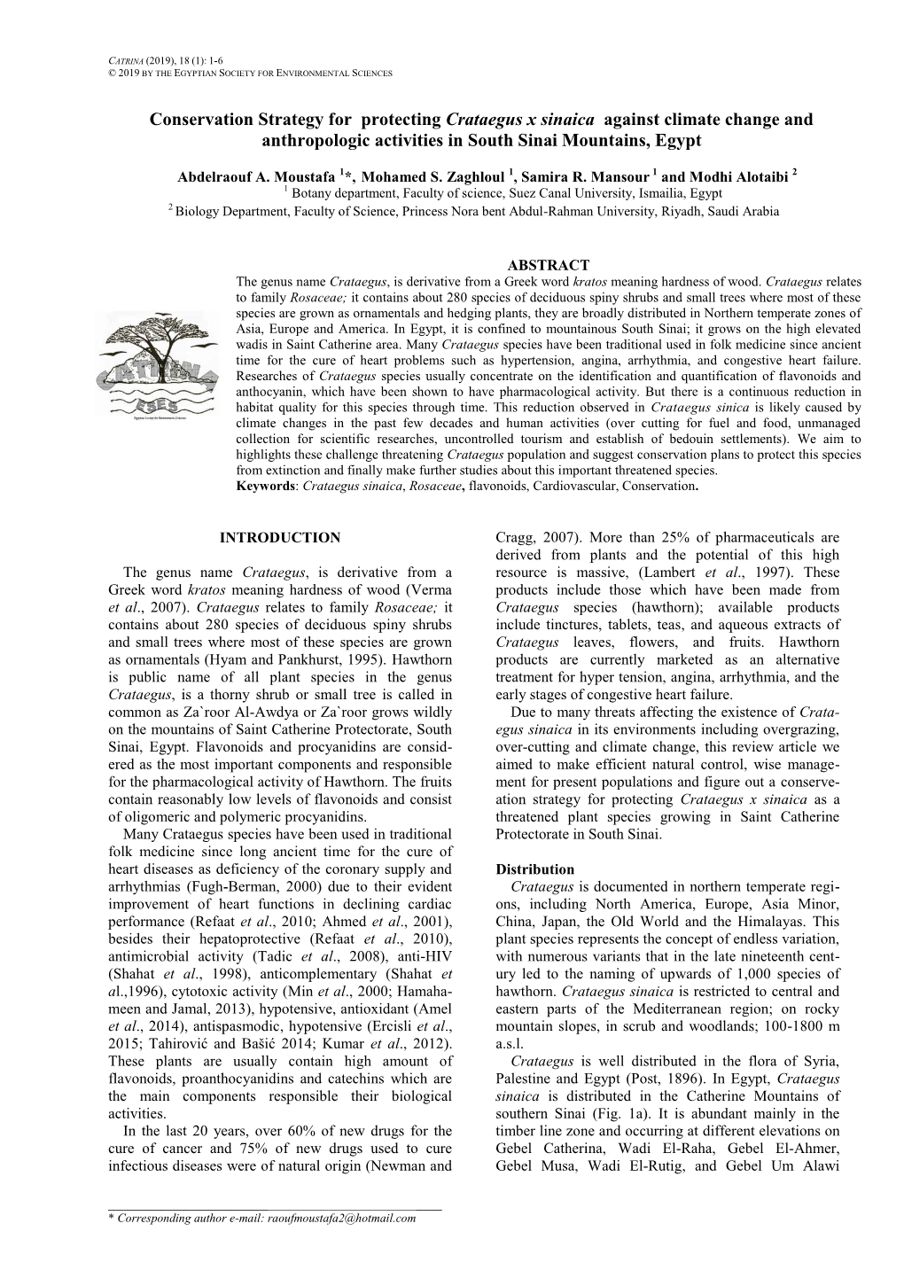 Conservation Strategy for Protecting Crataegus X Sinaica Against Climate Change and Anthropologic Activities in South Sinai Mountains, Egypt