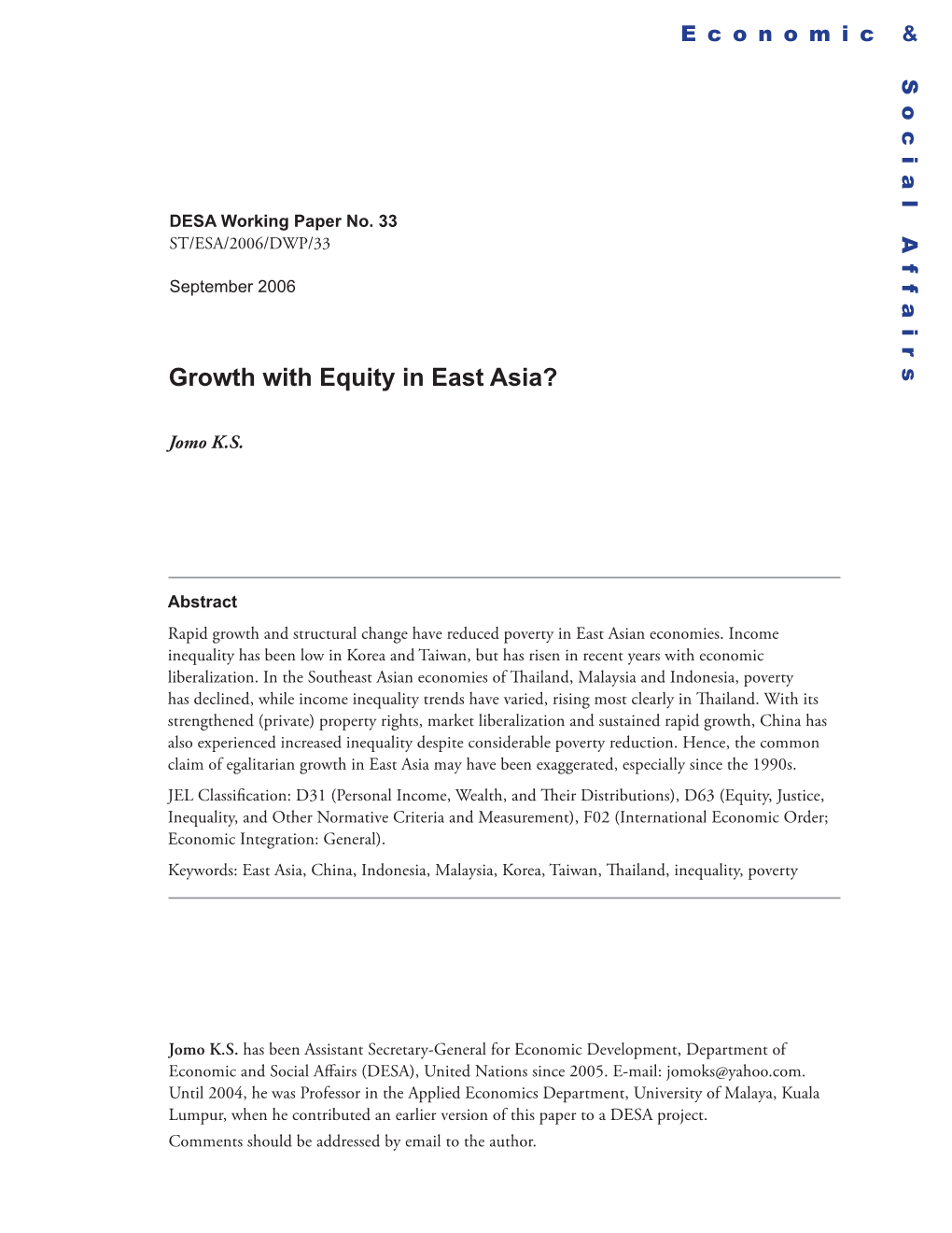 Growth with Equity in East Asia?