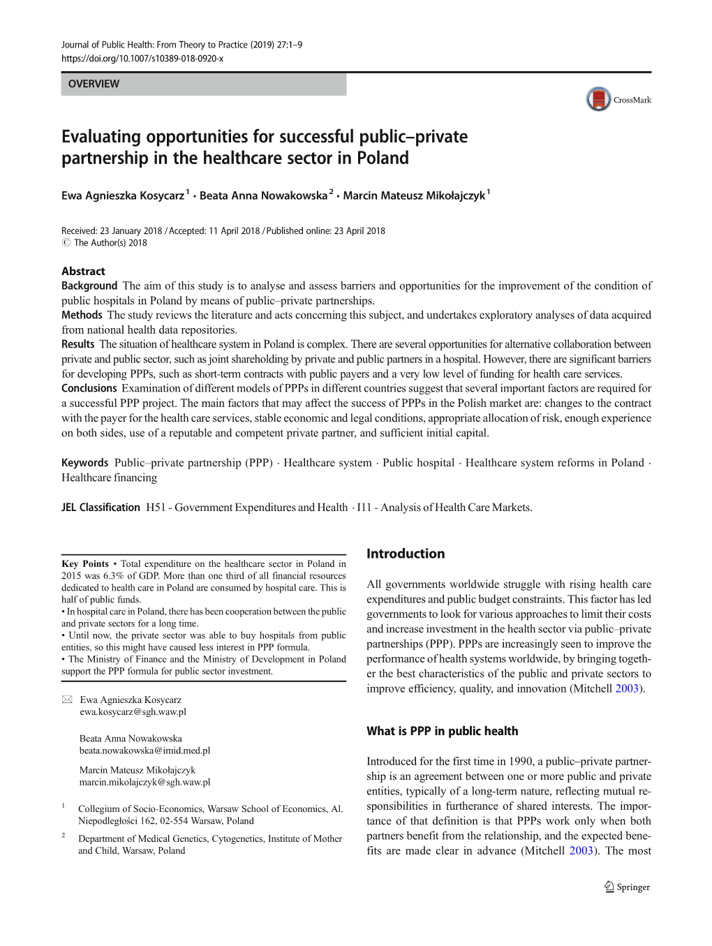 Evaluating Opportunities for Successful Public–Private Partnership in the Healthcare Sector in Poland