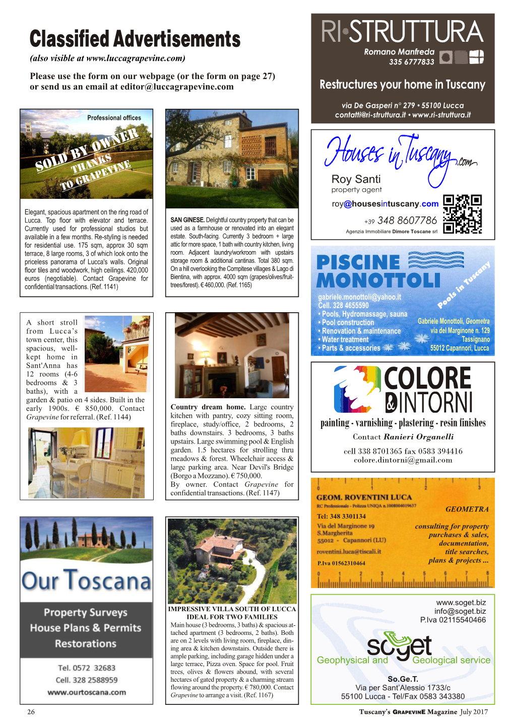 Classified Advertisements ~ July 2017 Issue