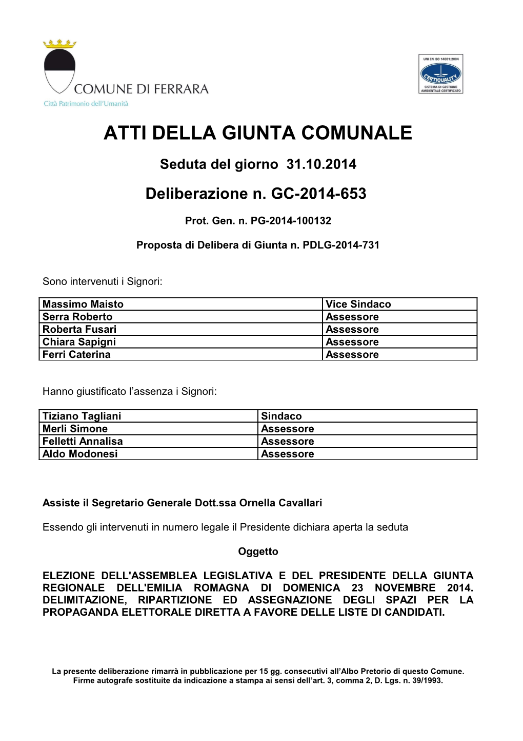 Atti Della Giunta Comunale