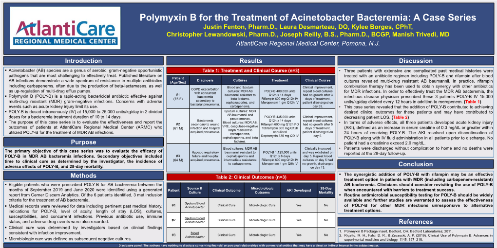 Polymyxin B for the Treatment of Acinetobacter