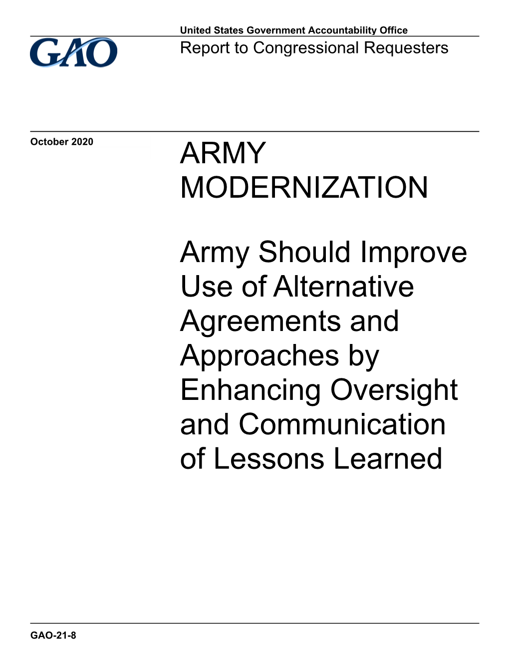 Gao-21-8, Army Modernization