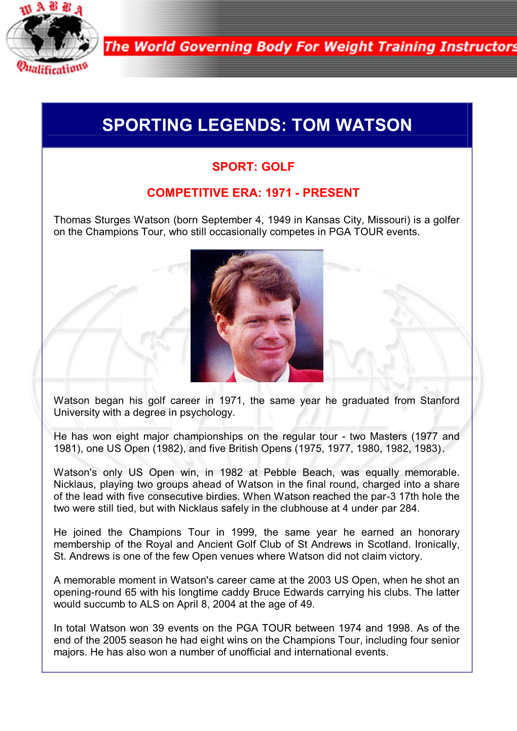 Sporting Legends: Tom Watson