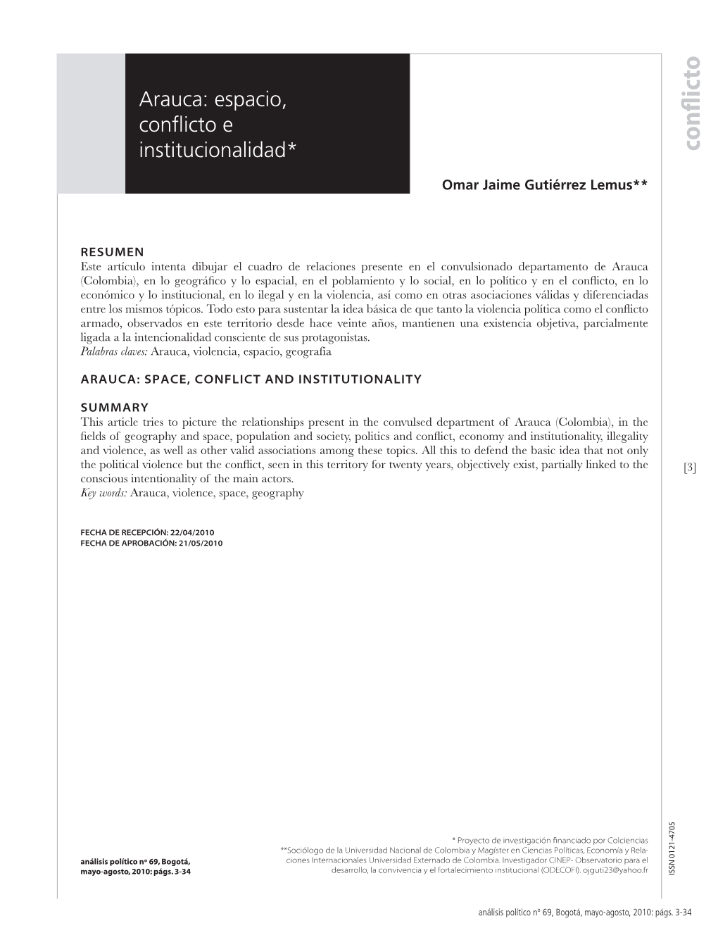 Conflicto E Institucionalidad Omar Jaime Gutiérrez Lemus