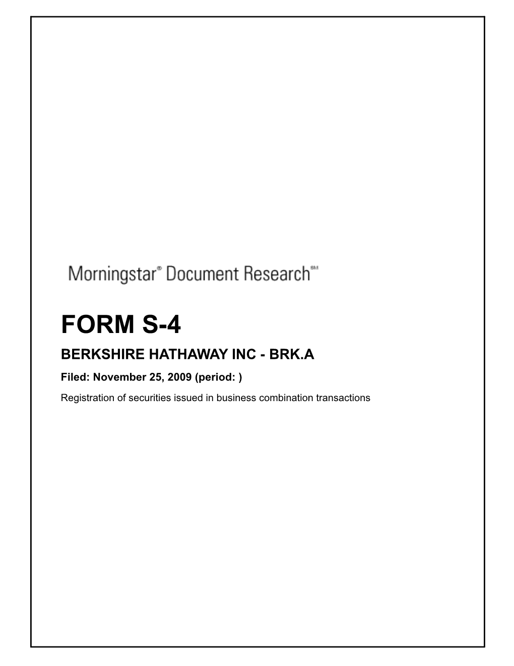 Berkshire Hathaway Inc. Form S-4 Preliminary Joint