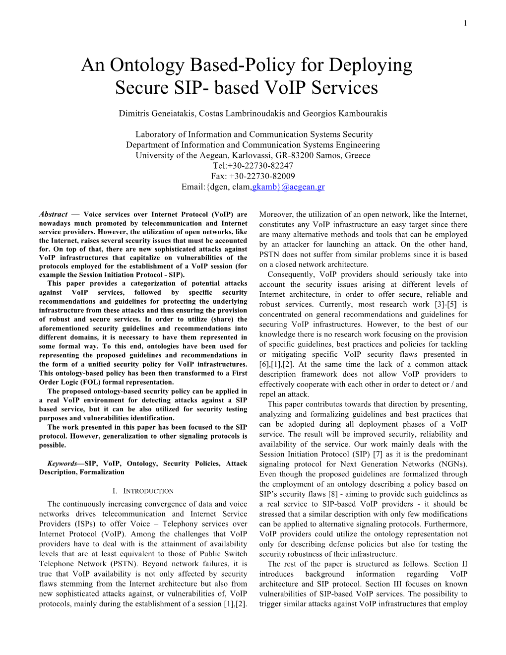 An Ontology Based-Policy for Deploying Secure SIP- Based Voip Services