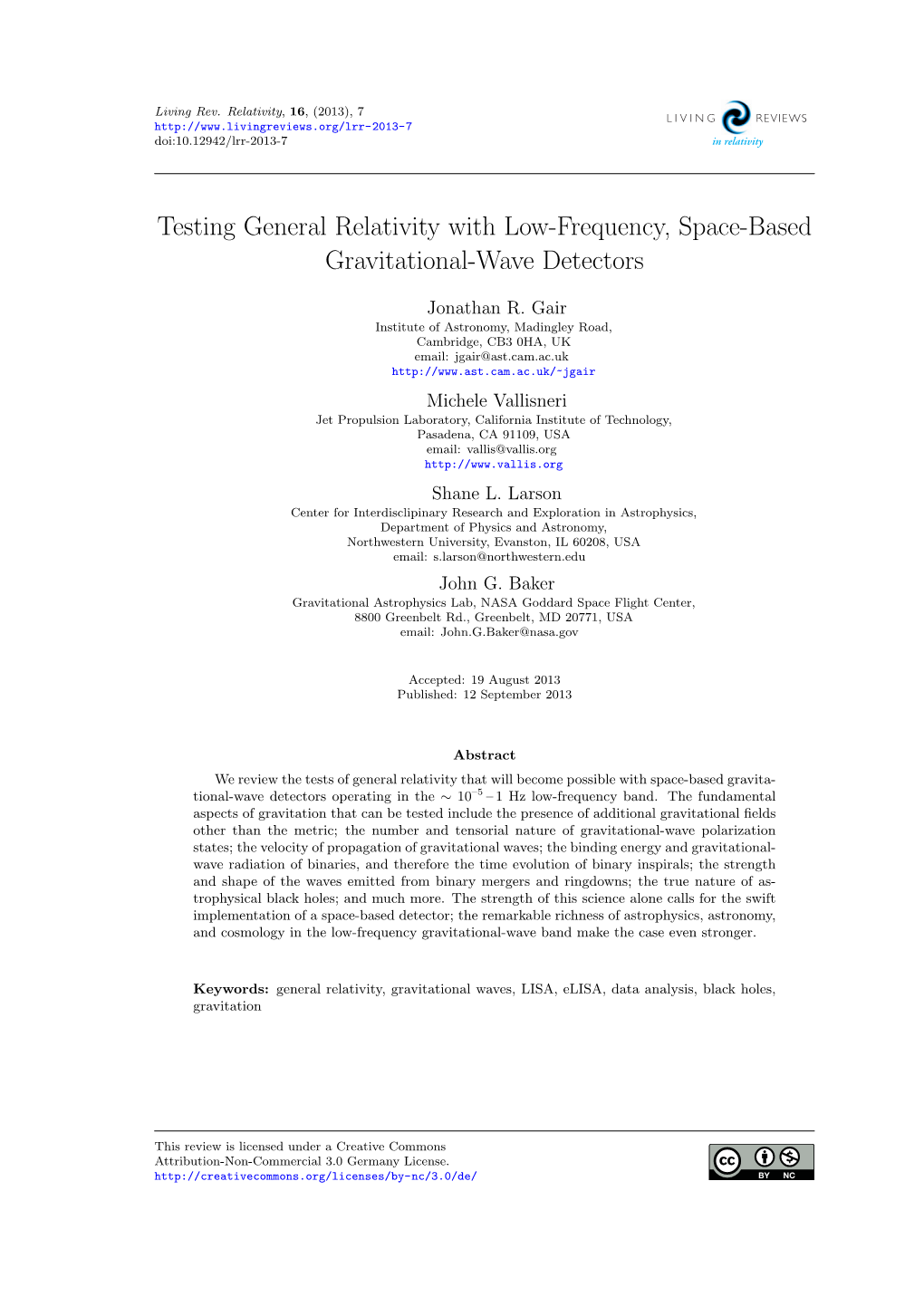 Testing General Relativity with Low-Frequency, Space-Based Gravitational-Wave Detectors